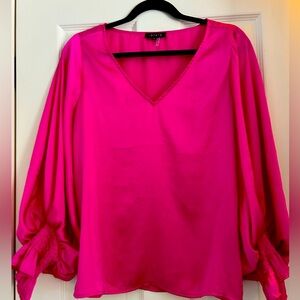 Pink Silk Long Puff Sleeve Blouse Top